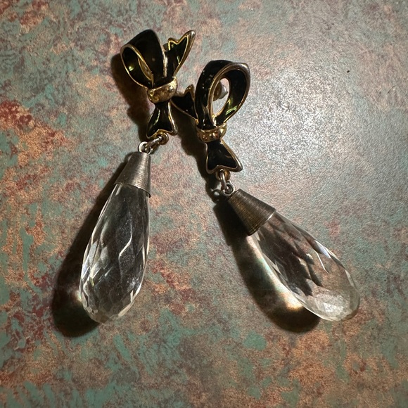 Vintage Black Bow Crystal Drop Earrings - Picture 5 of 5